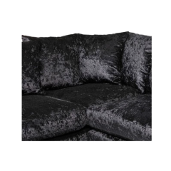 Crystal Crushed Velvet 4 Seater Black Corner Sofa- Right Side