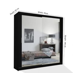Hilton Mirror Sliding Door 90cm Wardrobe - Black