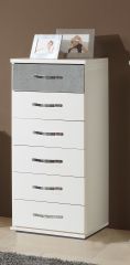 Duo 6 Drawer Tall Boy Chest of Drawers - White and Grey   