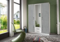 Duo  3 Door Wardrobe Mirrored with 2 Drawers - White and Grey