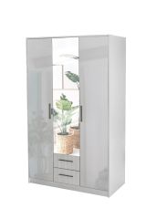 Swindon High Gloss 3 Door 120cm Mirror Wardrobe with 2 Drawer - White