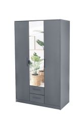 Swindon 3 Door 135cm Mirror Wardrobe with 2 Drawer - Grey