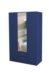 Swindon 3 Door 135cm Mirror Wardrobe with 2 Drawer - Dark Blue