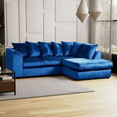 Chapman Plush Velvet 4 Seater Royal Blue Corner Sofa - Right Side