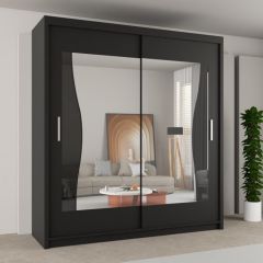 Devon Mirror Sliding Wardrobe 120cm - Black