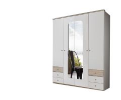 Bergen 4 Door 6-Drawer Mirrored Wardrobe - White & Oak