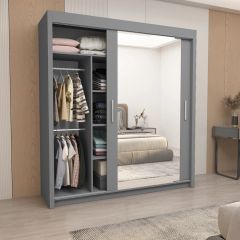 Hilton Mirror Sliding Door 203cm Wardrobe - Grey