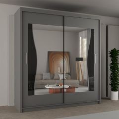Devon Mirror Sliding Door 180cm Wardrobe - Grey