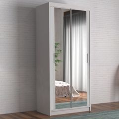 Hilton Mirror Sliding Door 90cm Wardrobe - White