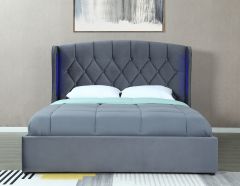 Mayfair Ottoman Storage Grey Bed Frame with LED - Kingsize 5ft