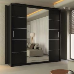 Tokyo Mirror Sliding Door 180cm Wardrobe - Black