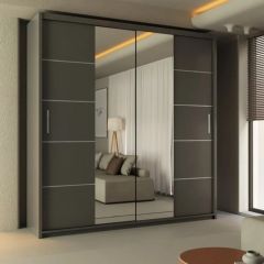 Tokyo Mirror Sliding Door 203cm Wardrobe - Grey