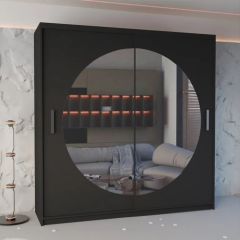 Moonlight Mirror Sliding Door 150cm Wardrobe - Black