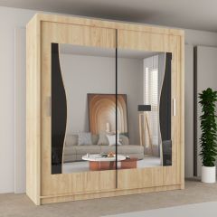 Devon Mirror Sliding Door 180cm Wardrobe - Oak