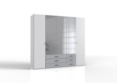 Ball 5 Door and 6 Drawer Mirrored Wardrobe - White and Grey