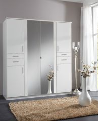Koblenz 4 Door and 4 Drawer Mirrored Wardrobe - White