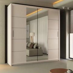 Tokyo Mirror Sliding Door 150cm Wardrobe - White