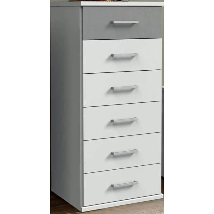 Click Narrow 6 Drawer Chest - White and Grey