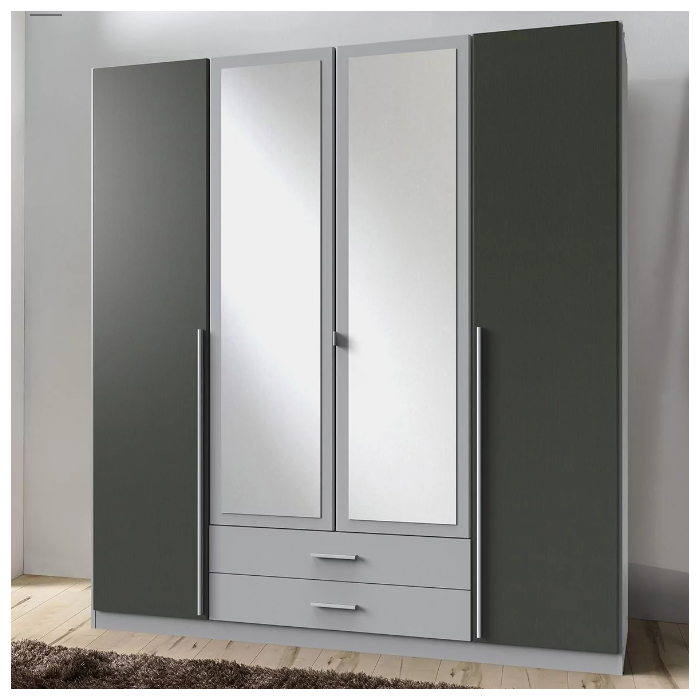 Husum 4 Door Mirrored Wardrobe - Grey