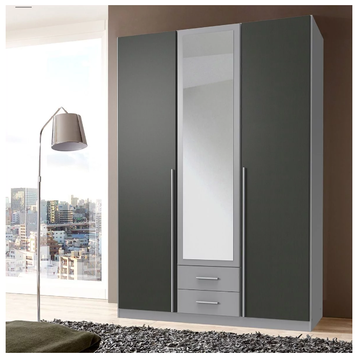 Husum 3 Door Mirrored Wardrobe - Grey