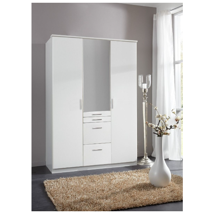 Aachen 3 Door 4 Drawer Mirrored Wardrobe - White