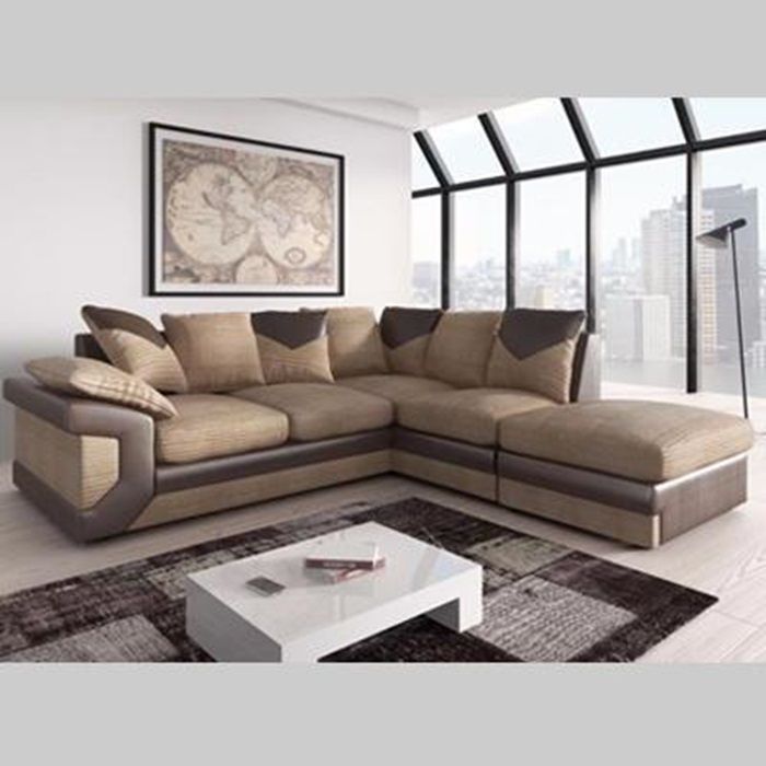 Dino Jumbo Cord Fabric Brown with Beige Corner Sofa - Right Side