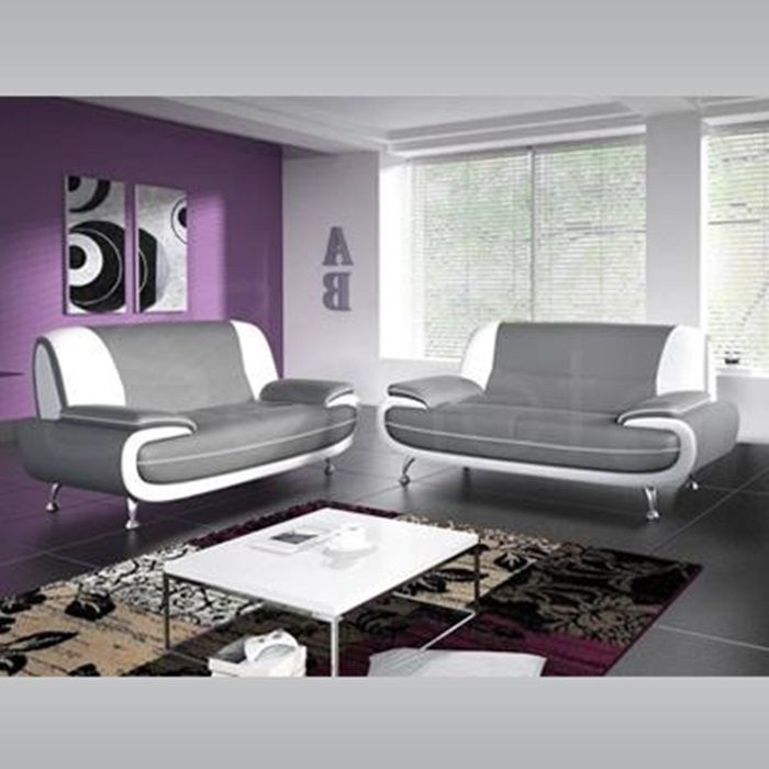 Palermo 3 Seater and 2 Seater Sofa Set - White with Grey