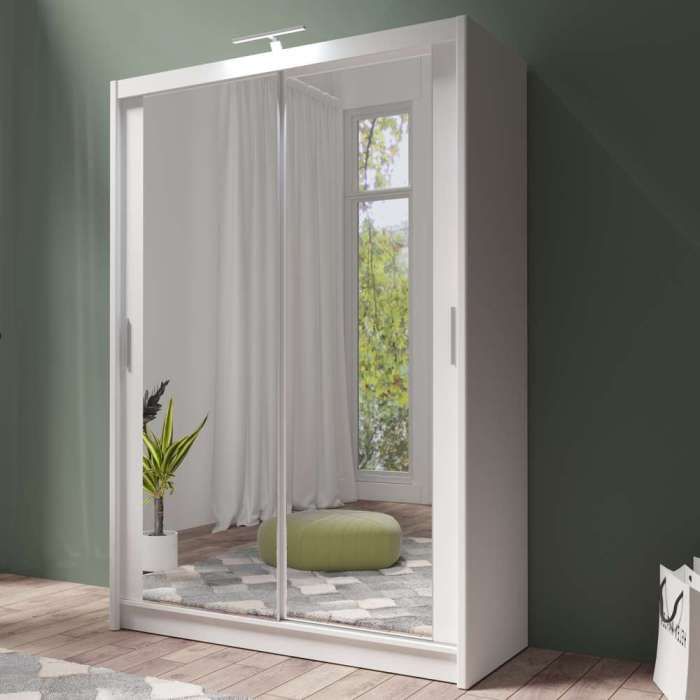 Hilton Mirror Sliding Door 150cm Wardrobe - White