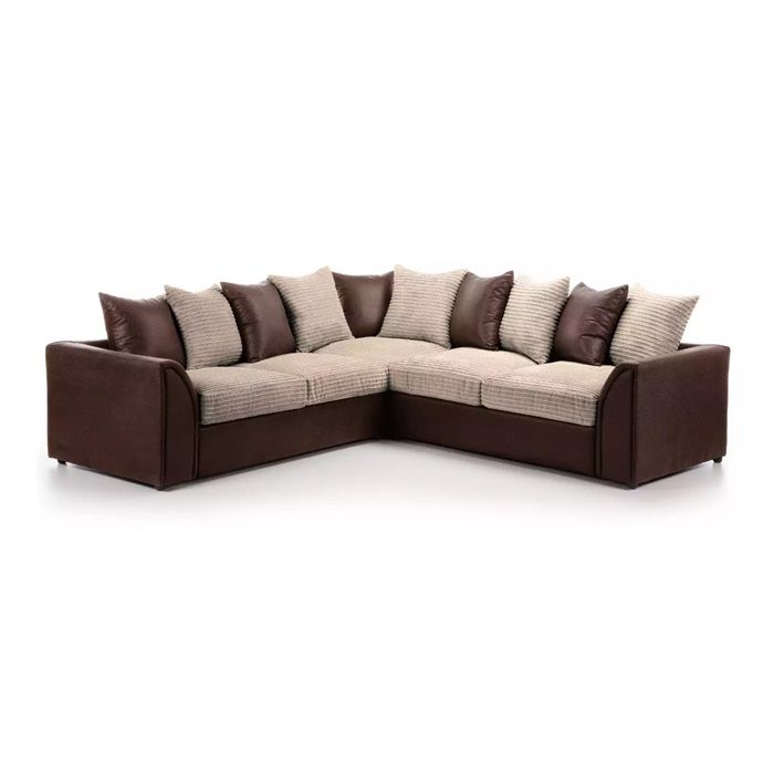 Luca Jumbo Cord Fabric 5 Seater Corner Sofa - Brown with Beige