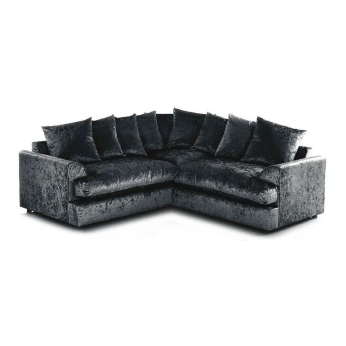 Crystal Crushed Velvet 5 Seater Corner Sofa- Black