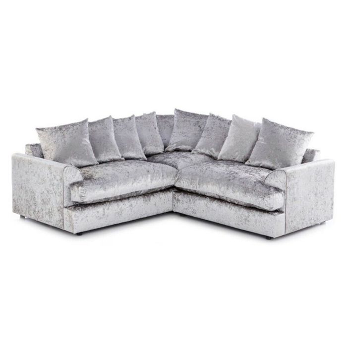 Crystal Crushed Velvet 5 Seater Corner Sofa - Silver