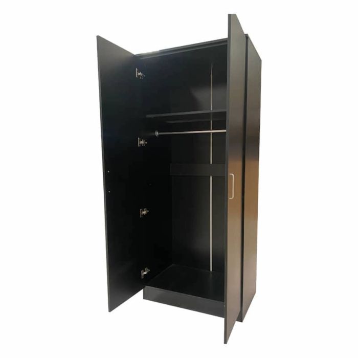 Venice 2 Doors 1 Storage Shelf Wardrobe with Trendy Handles - Black