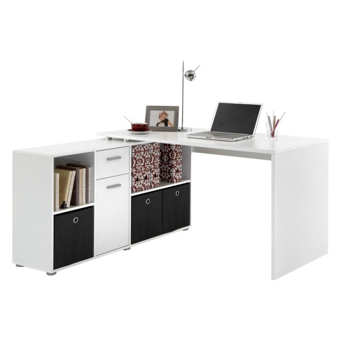 Lux White L-Shaped Storage Computer Desk