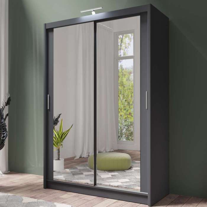 Hilton Mirror Sliding Door 150cm Wardrobe - Grey