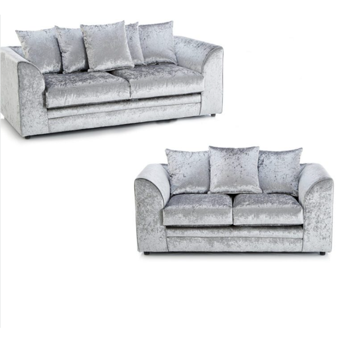 Crystal Crushed Velvet 3 Seater and 2 Seater Sofa Set - Silver