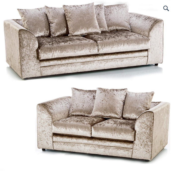 Crystal Crushed Velvet 3 Seater and 2 Seater Sofa Set - Mink