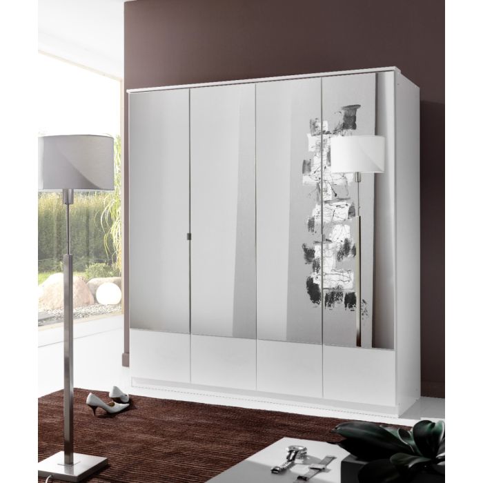 Imago 4 Door Mirrored Wardrobe - White
