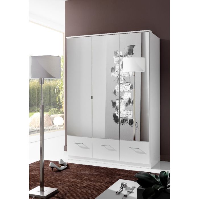 Imago 3 Door Mirrored Wardrobe with 3 Drawers - White