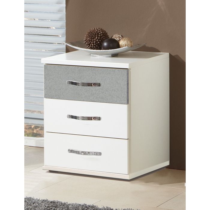 Duo 3 Drawer Bedside Table - White and Grey