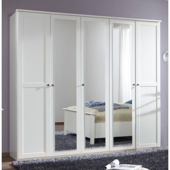 Chalet 5 Door Mirrored Wardrobe - White