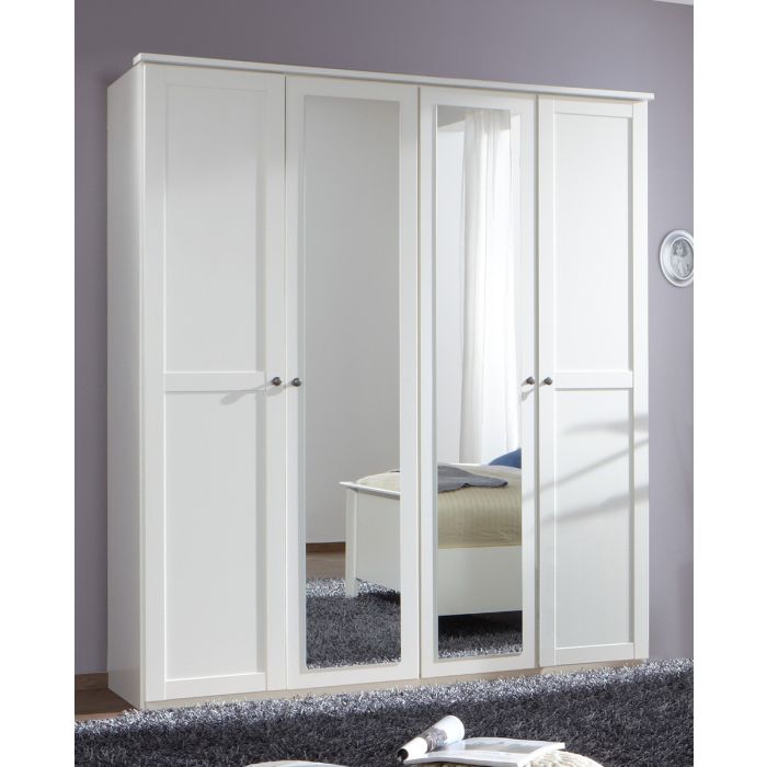 Chalet 4 Door Mirrored Wardrobe - White