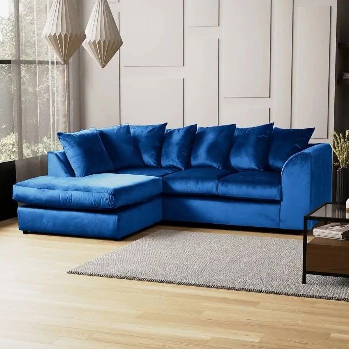Chapman Plush Velvet 4 Seater Royal Blue Corner Sofa - Left Side