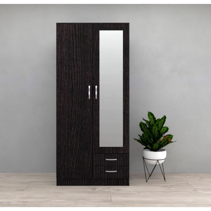 Roma 2 Door Wardrobe Mirrored with 2 Drawers - Black Oak