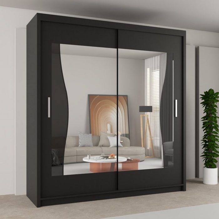 Devon Mirror Sliding Door 150cm Wardrobe - Black