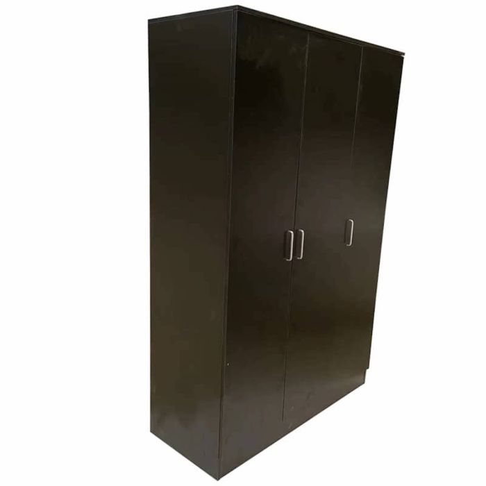 Venice 3 Doors 4 Storage Shelf Wardrobe with Trendy Handles - Black