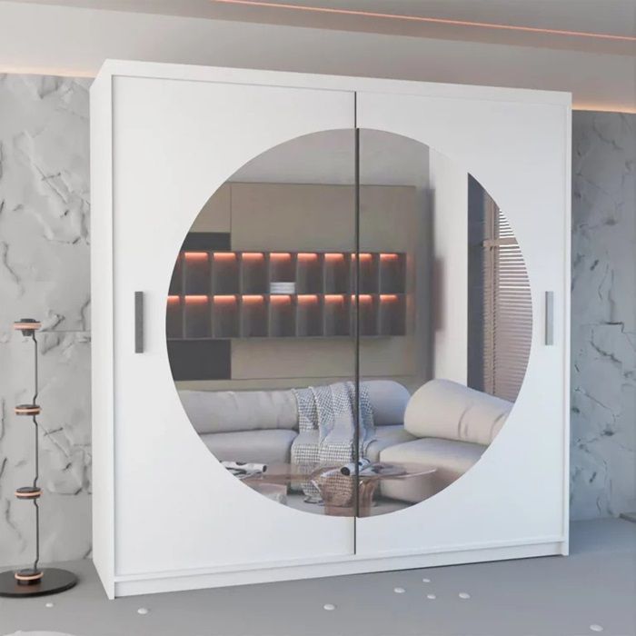 Moonlight Mirror Sliding Door 150cm Wardrobe - White