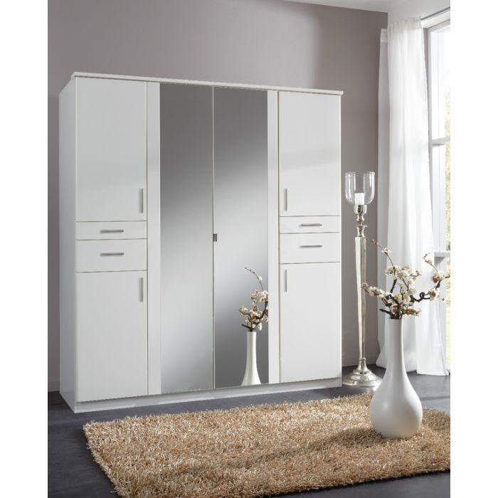 Koblenz 4 Door and 4 Drawer Mirrored Wardrobe - White