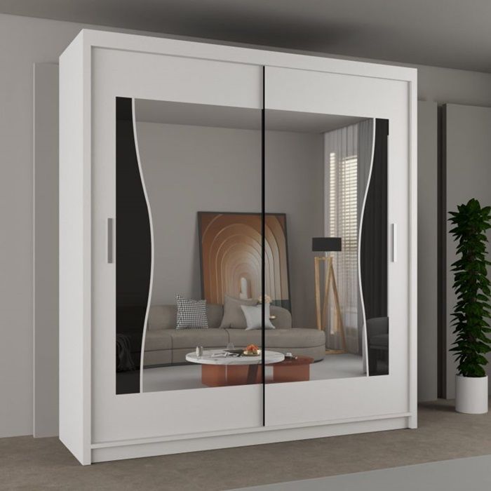 Devon Mirror Sliding Door 150cm Wardrobe - White